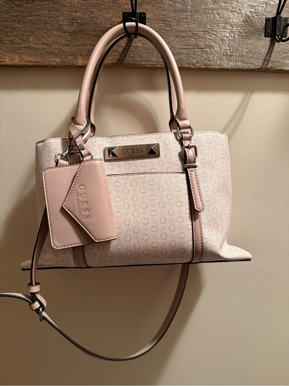 GUESS Pale Pink Logo Satchel with Detachable Strap EUC